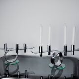 Pair of space-age 4-flame candlesticks, glass and metal, Germany, 1980