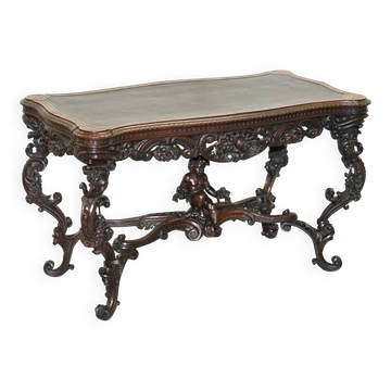 Antique walnut library table by Angiolo Barbetti