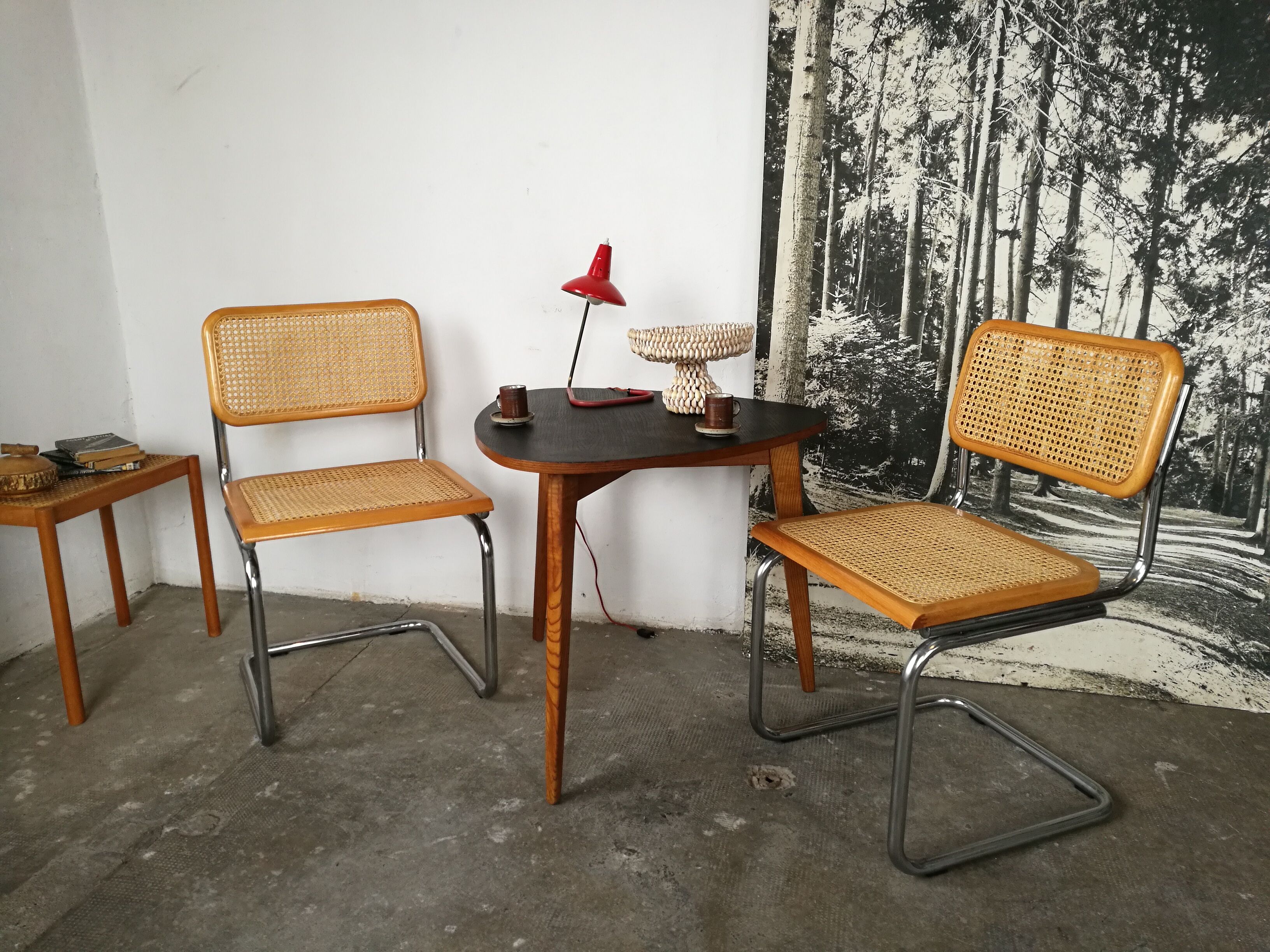 Pair of chairs, canning and chrome tubular metal