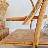 Antique rattan serving trolley with double shelves