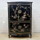 Vintage Chinese lacquer cabinet with black flowers and birds / bohemian