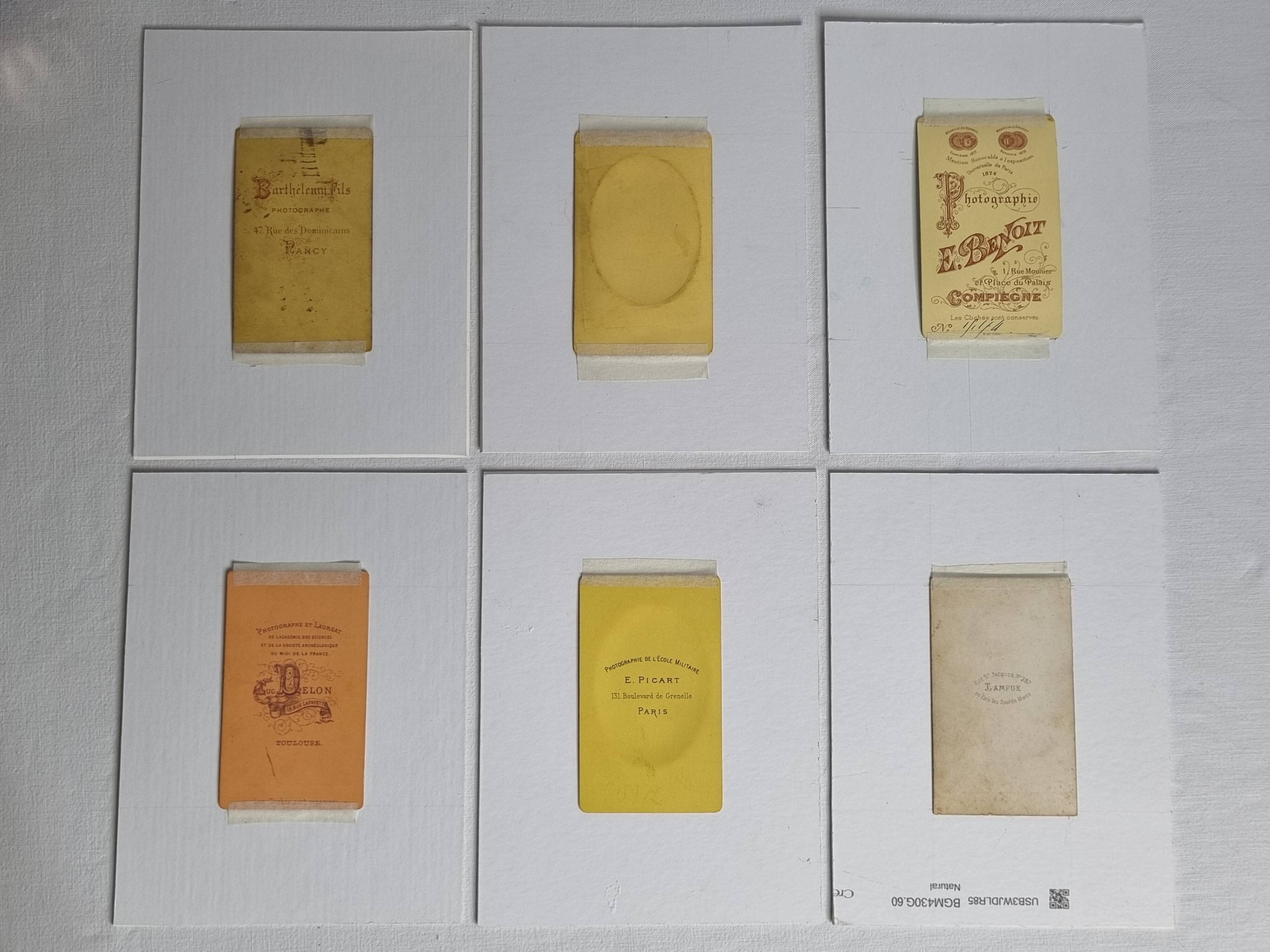 Set of 6 old photographs, oval and rectangular studio portraits from the 19th century