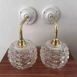 Paire d’appliques murales vintage en verre ciselé pomme de pin
