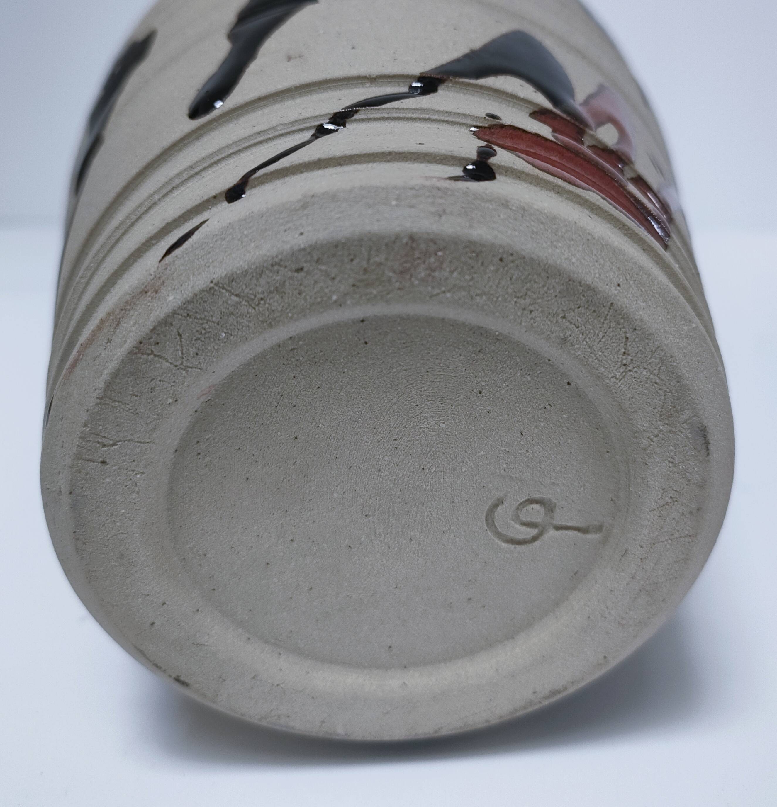 vase grès glaçure tenmoku signé cp