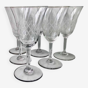 6 engraved wine glasses