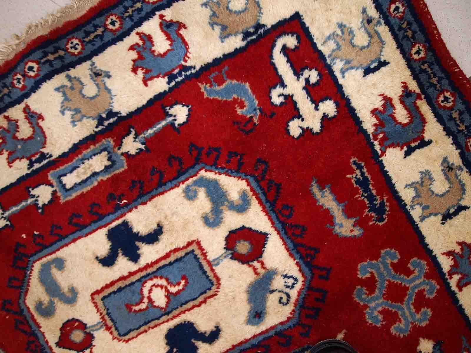Vintage caucasian kazak handmade carpet 122cm x 185cm 1970s, 1c521