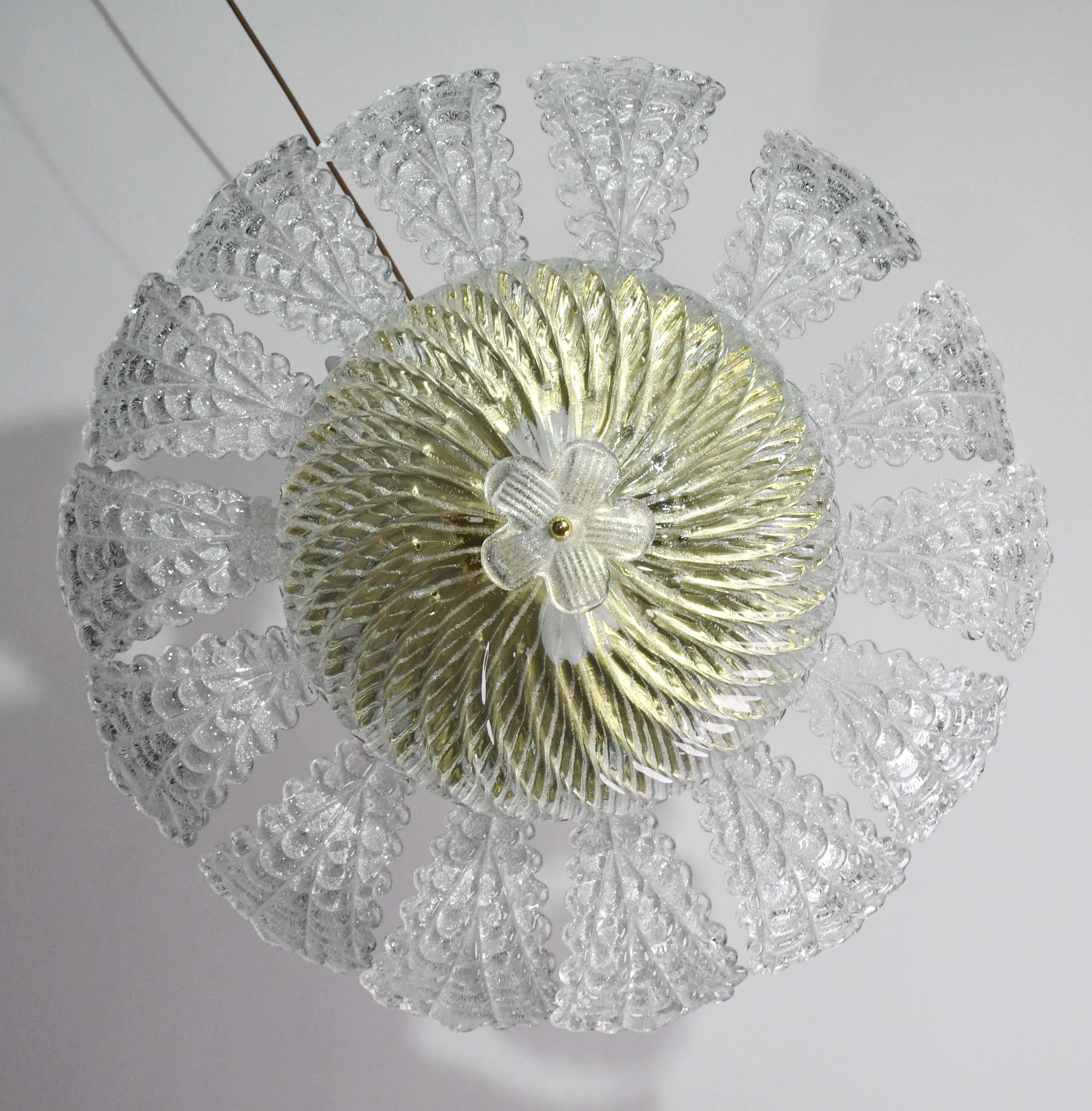 Lovely transparent Murano glass leaf ceiling light or chandelier, 1970s