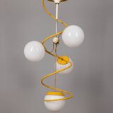 Lustre vintage années 70 en métal jaune et verre design italien space age