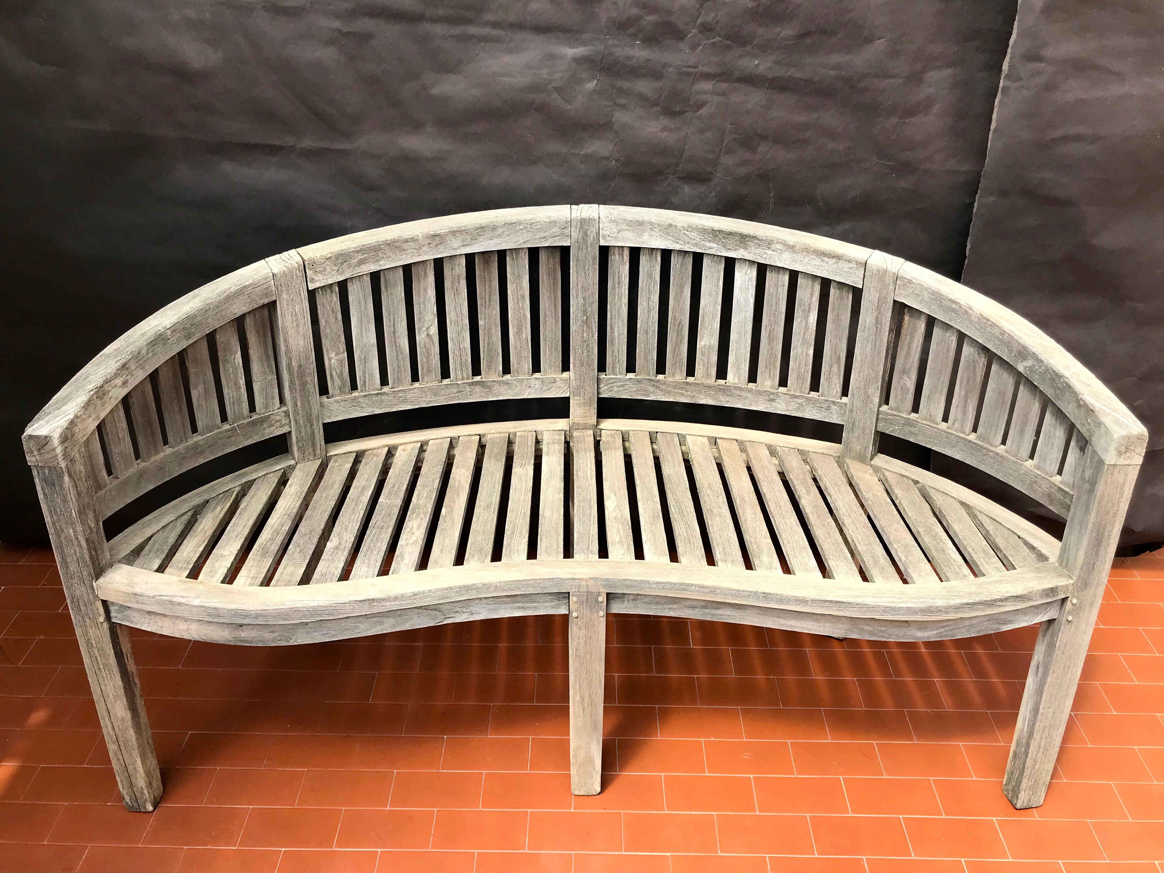 oval garden bench vintage solid teak "franck west" rare curved shape