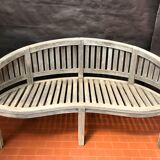 oval garden bench vintage solid teak "franck west" rare curved shape