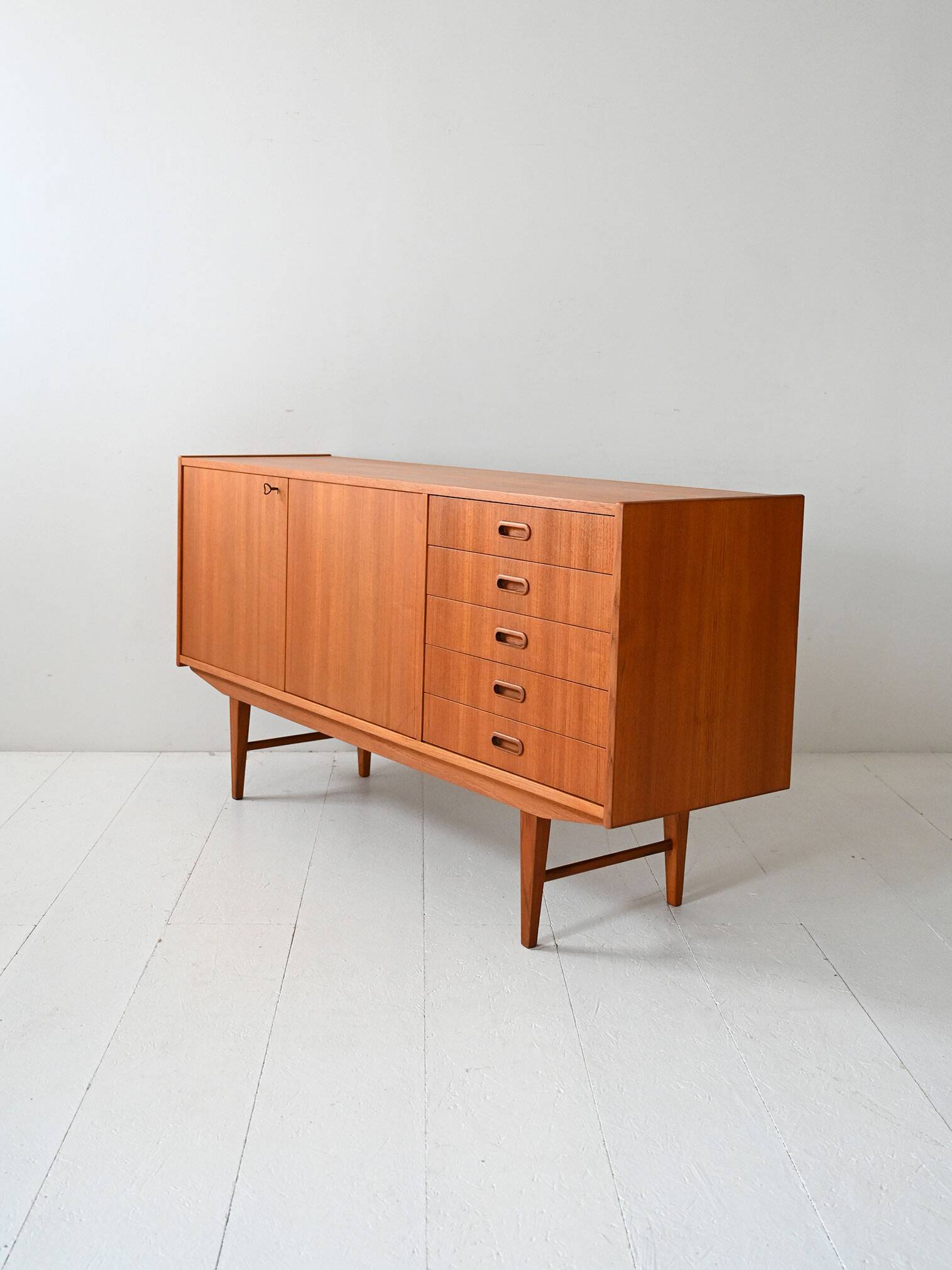 Vintage Scandinavian teak sideboard with five drawers
