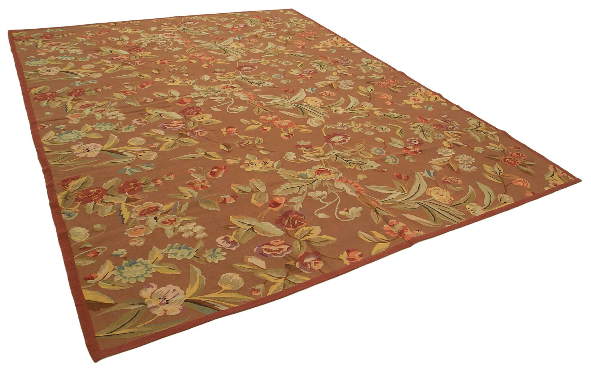 Handmade European Vintage Aubusson Kilim 280 cm x 354 cm