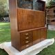 Armoire Mid-Century 1960s en bois marron avec vitrine, abattant et tiroirs