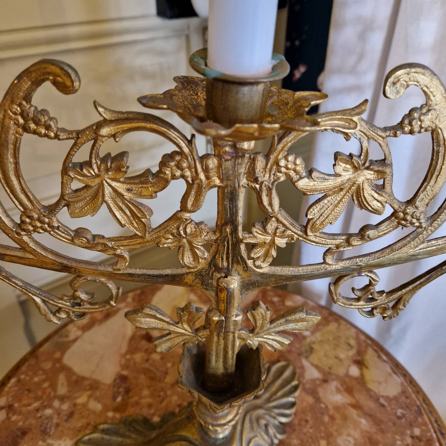 Antique bronze and brass candelabrum, large model, 19th century candlestick.