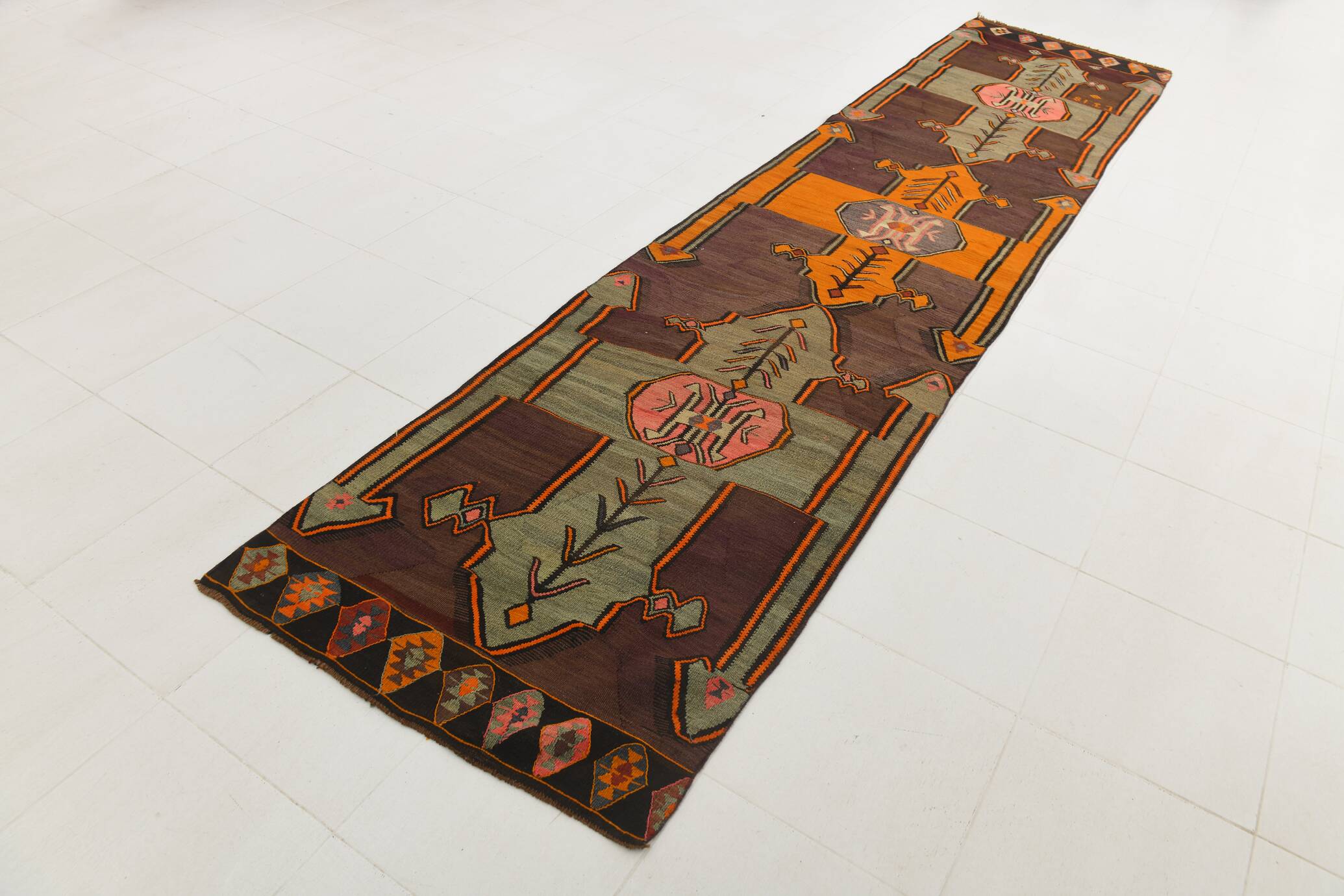 Tapis de couloir Kilim vintage pour escalier ethnique, 99x428 cm