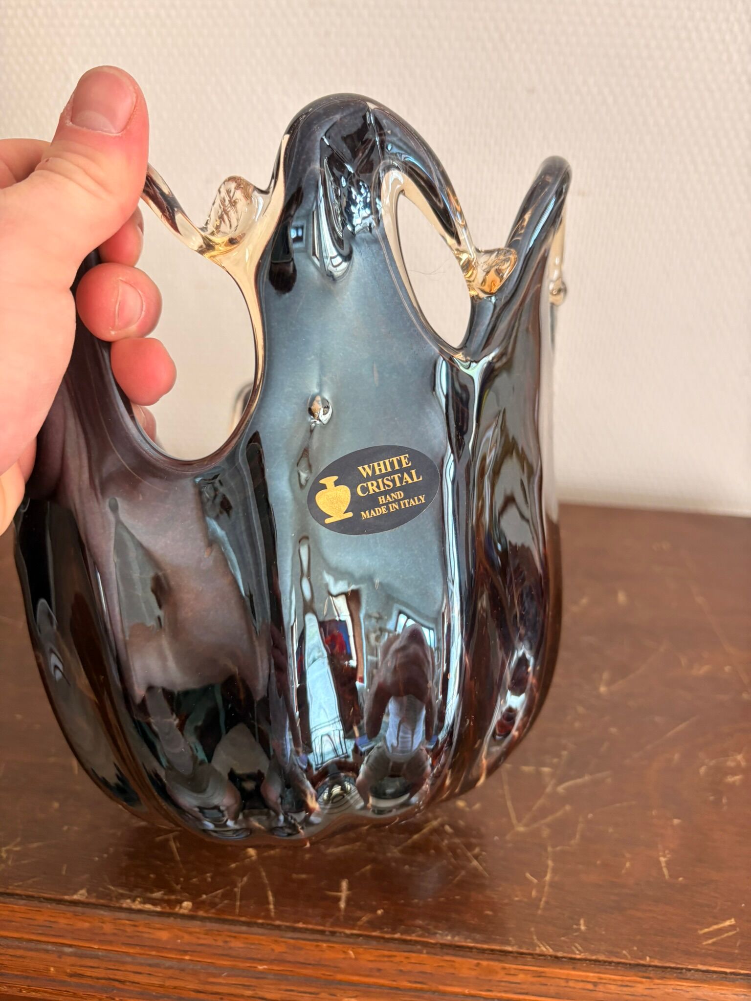 Coupe Corolle Coupelle Vide Poche Corbeille Style Murano Cristal Violet
