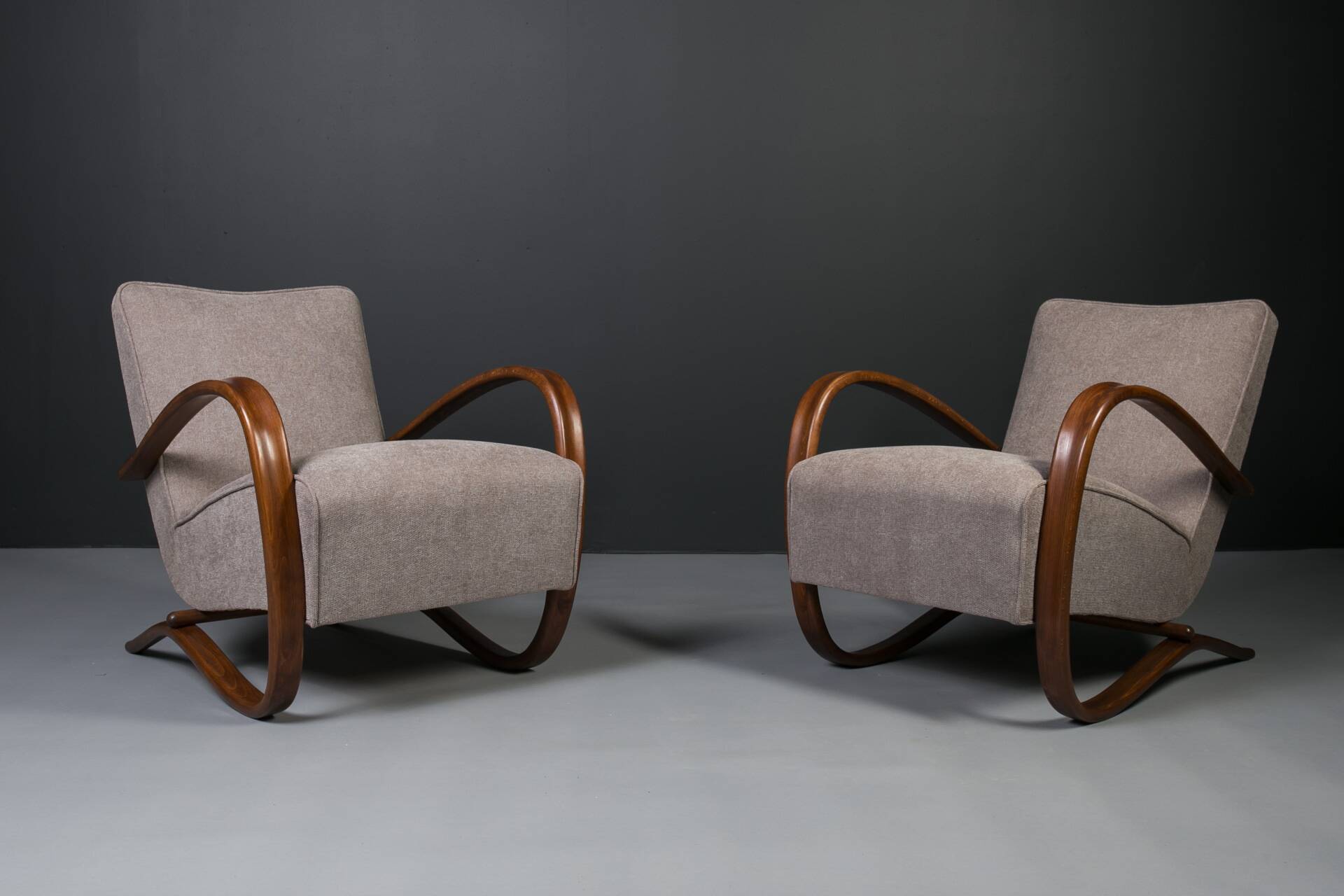 Rare Art Deco armchairs by J. Halabala, model H269, 1930s, set of 2.
