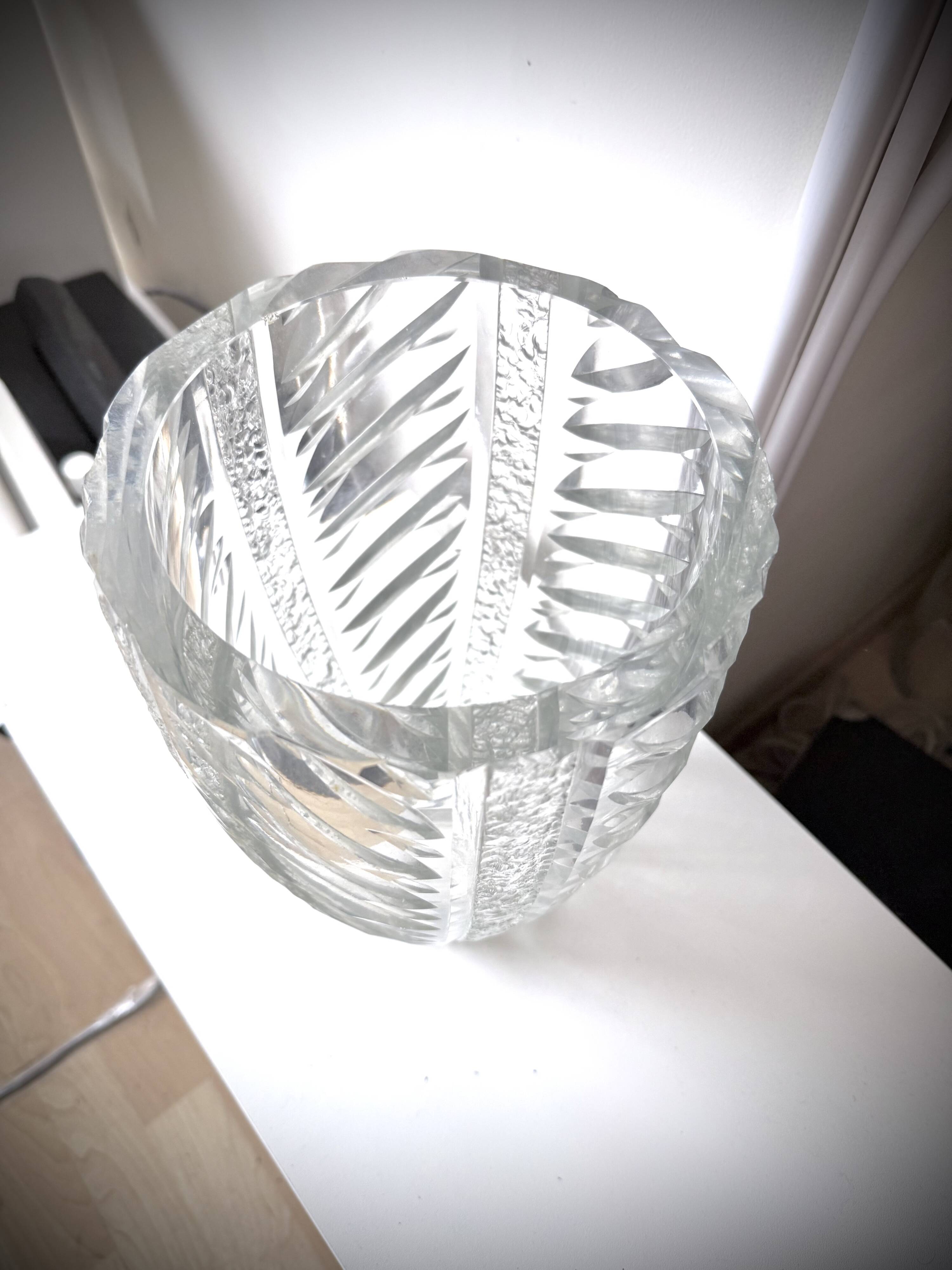 Large engraved crystal vase