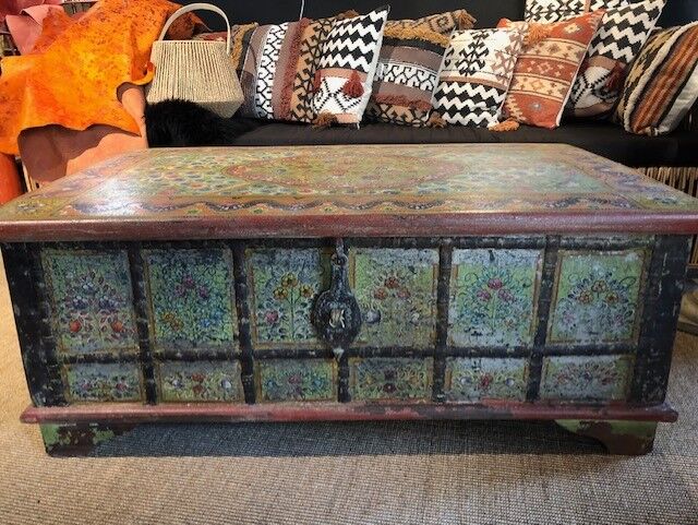 Coffee table chest painted with patterns