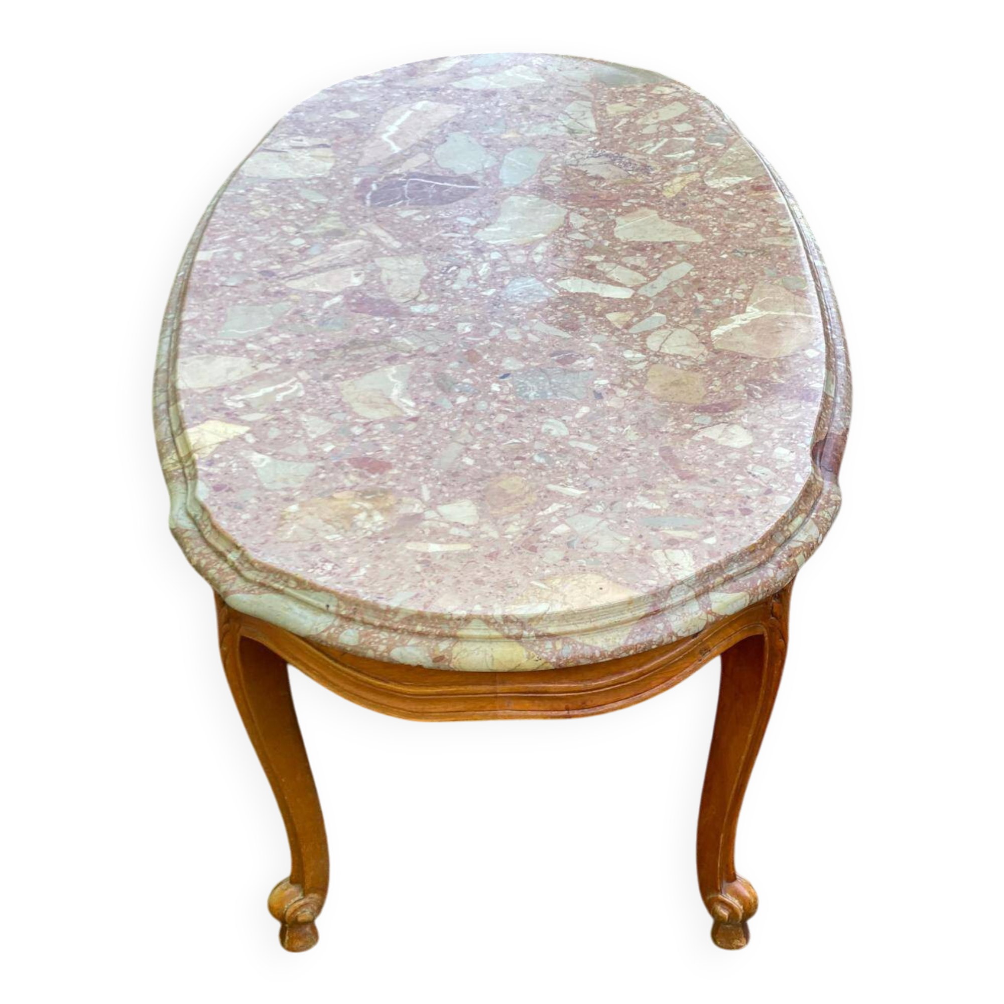 Vintage Louis XV coffee table in solid wood and pink marble.
