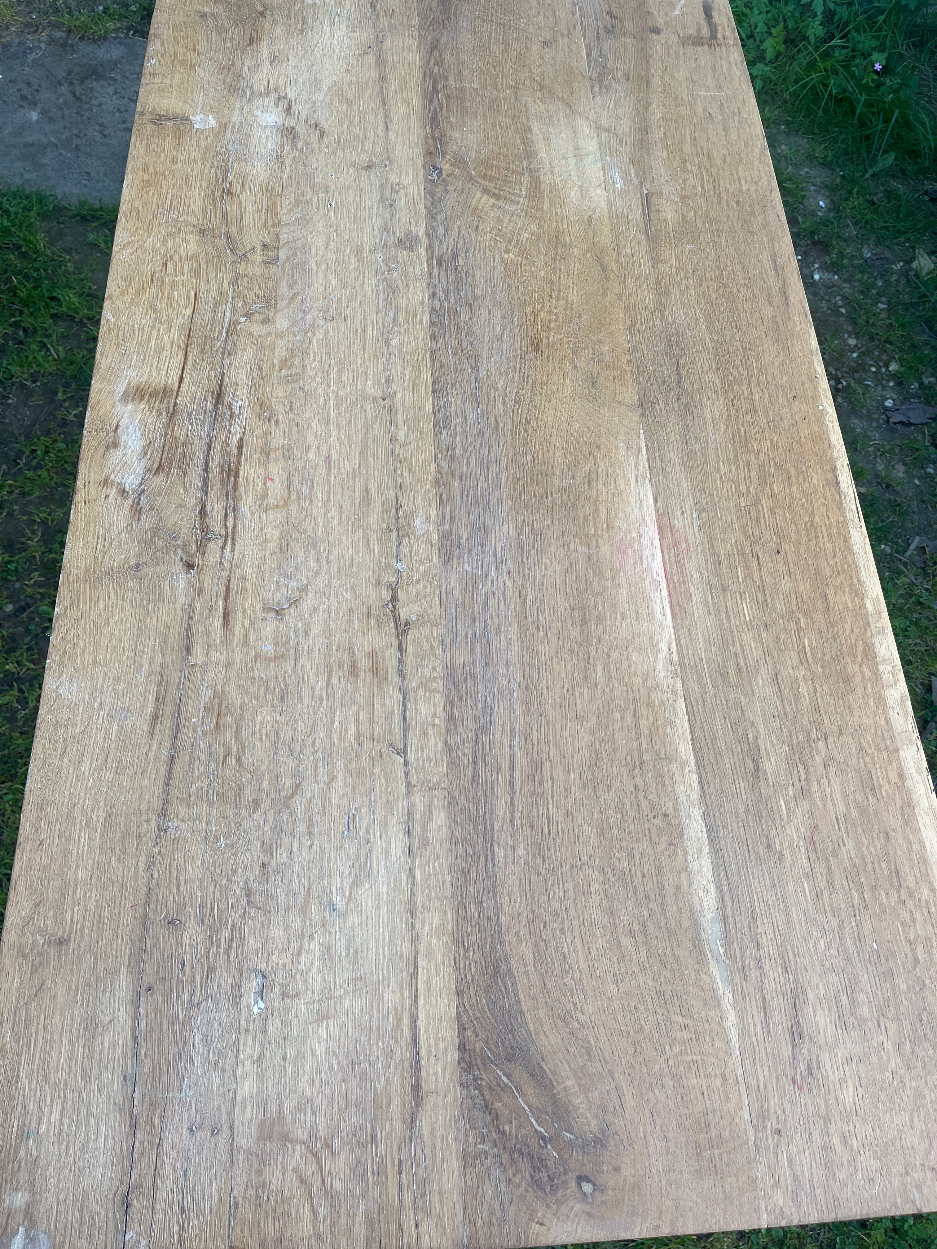 Industrial console, oak top and metal structure.
