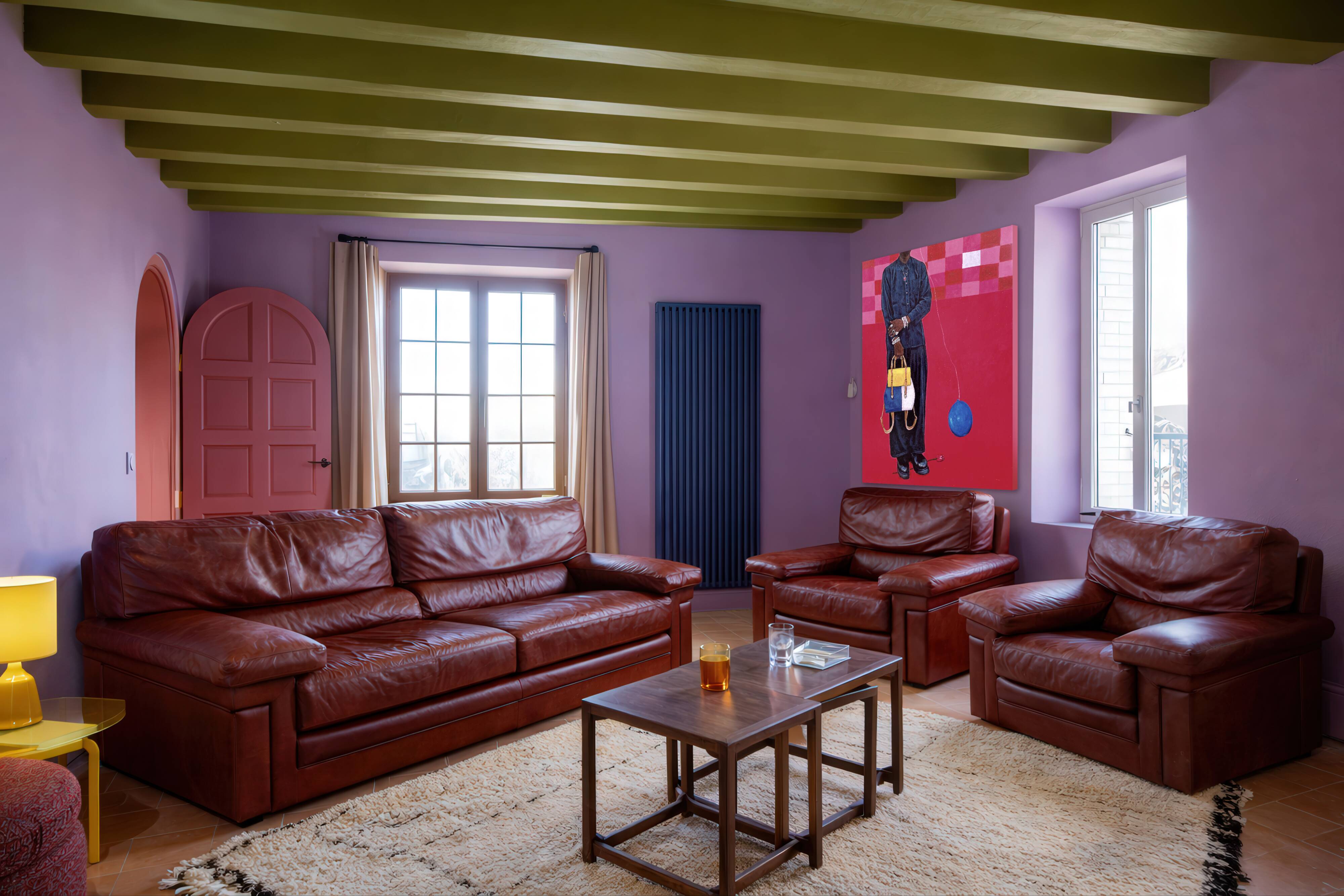 Roche Bobois Set – Patinated cognac leather – 1980s design