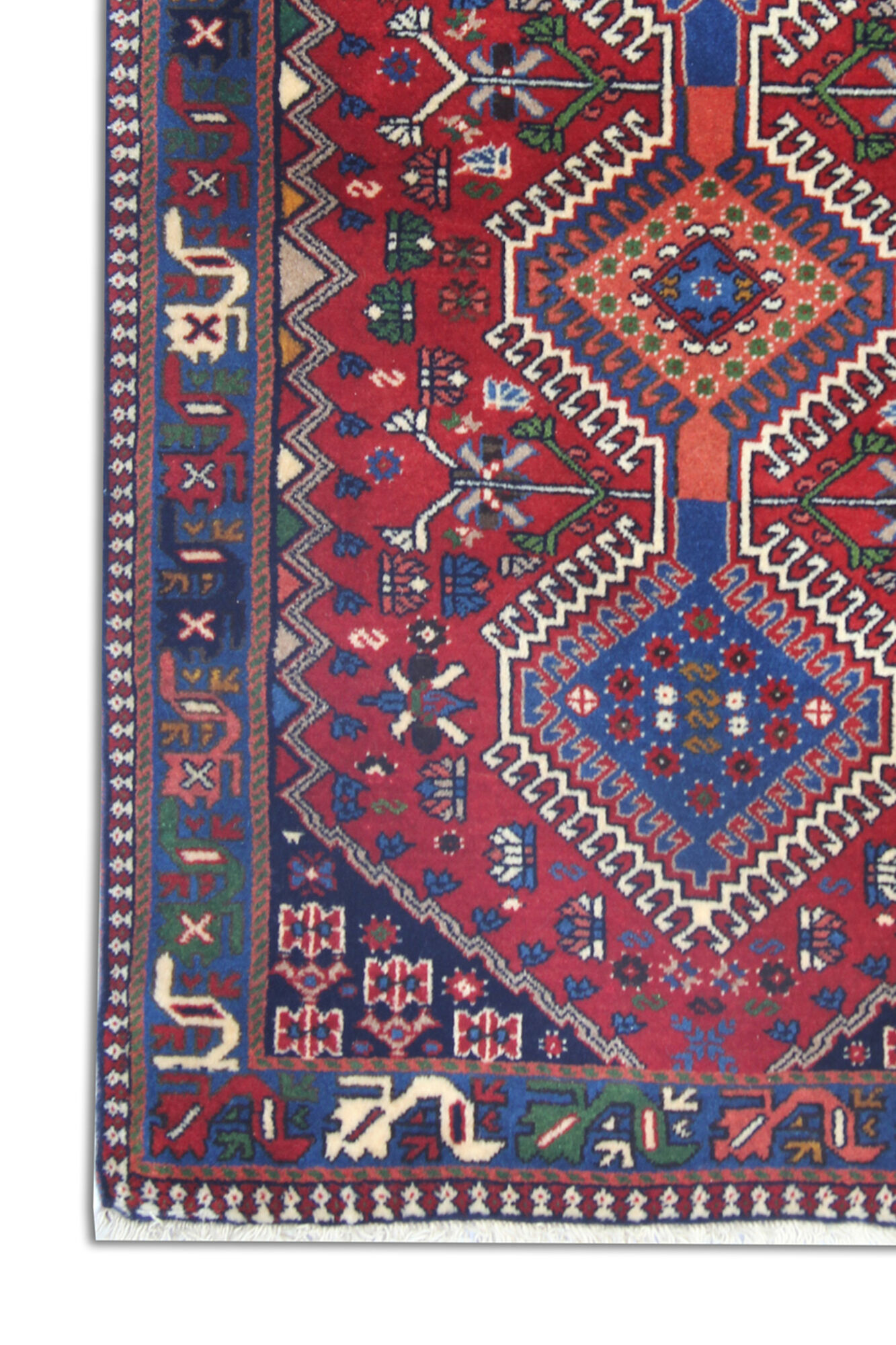 Traditional oriental wool carpet hand made red blue area rug- 83x127cm
