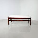 Bench in wood and white boucle fabric, italy, 1960s