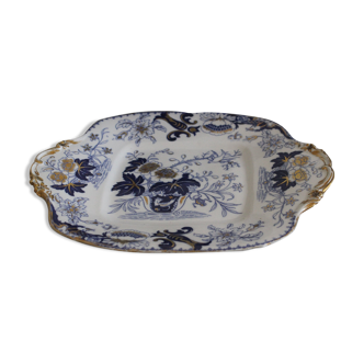 Plateau porcelaine Creil Montereau, gout Minton décor style Japon bleu or