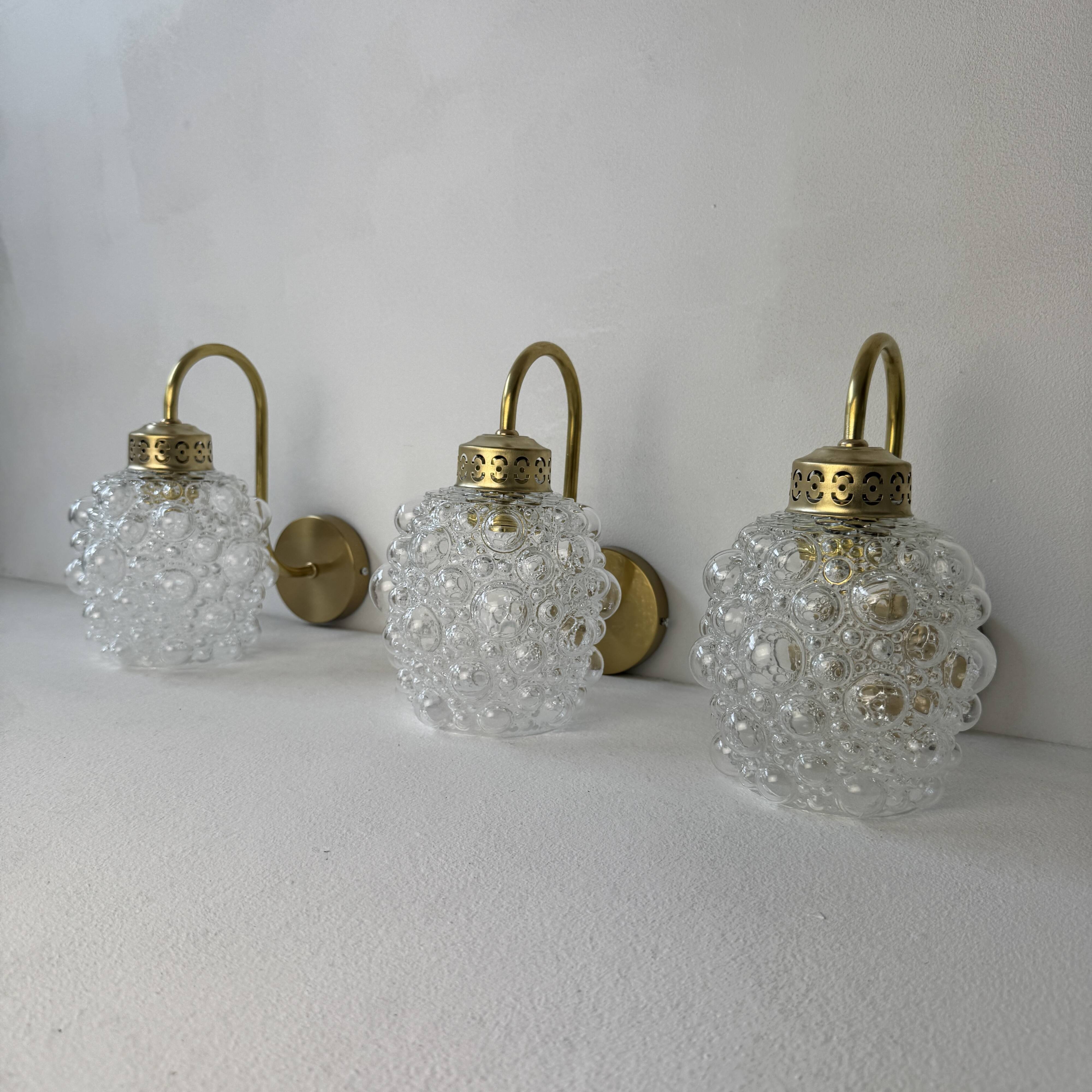 Lot of 3 vintage bubble glass wall lights.