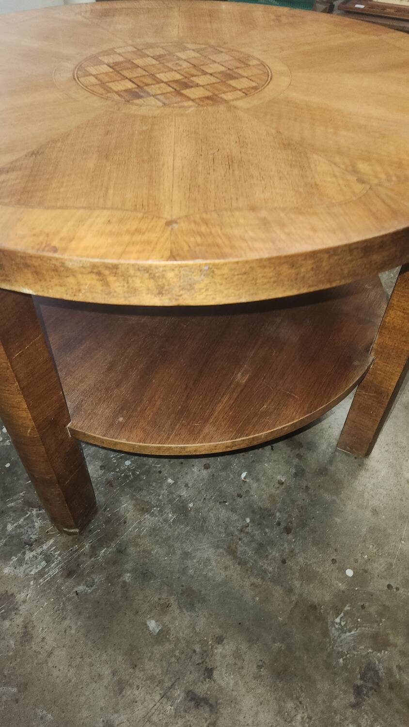 Round art deco pedestal table with marquetry