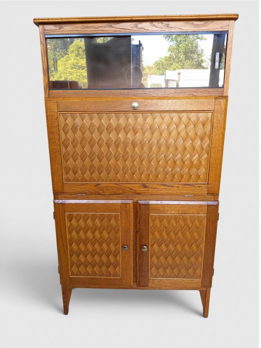 Vintage oak secretary with chestnut inlays – 1960