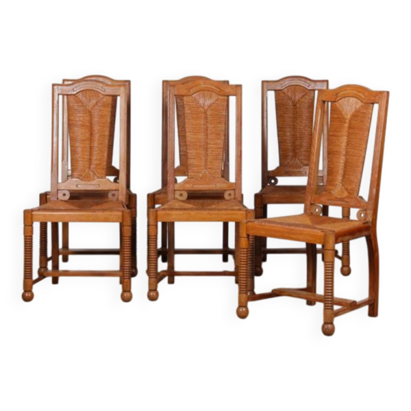 Suite de 6 chaises dans le goût de Charles Dudouyt, 1950
