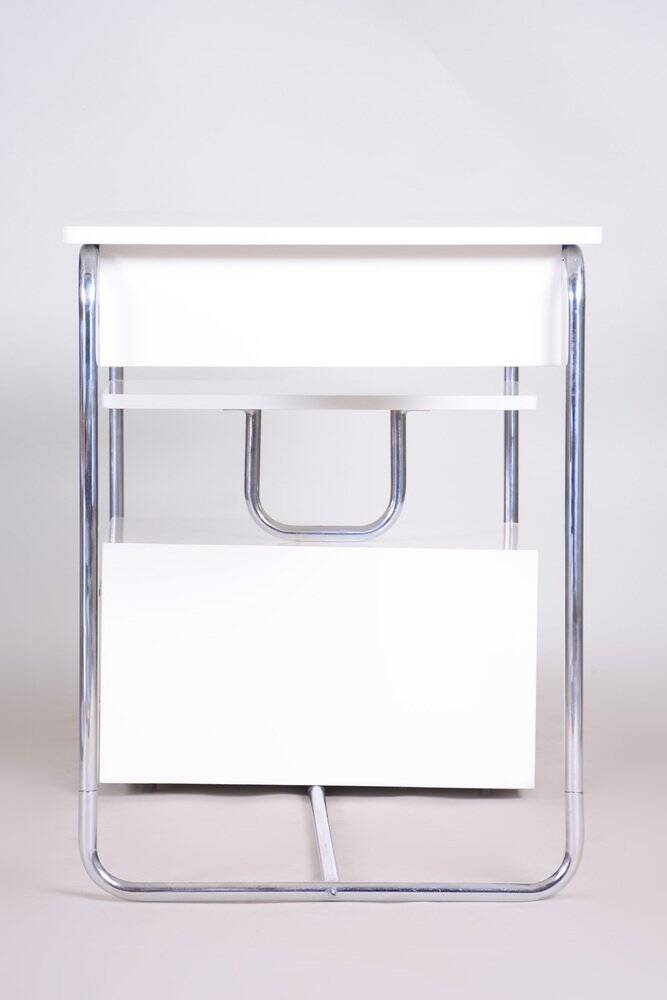 Bauhaus Desk in Chrome-Plated Steel and White Lacquered Wood, Germany, 1930s