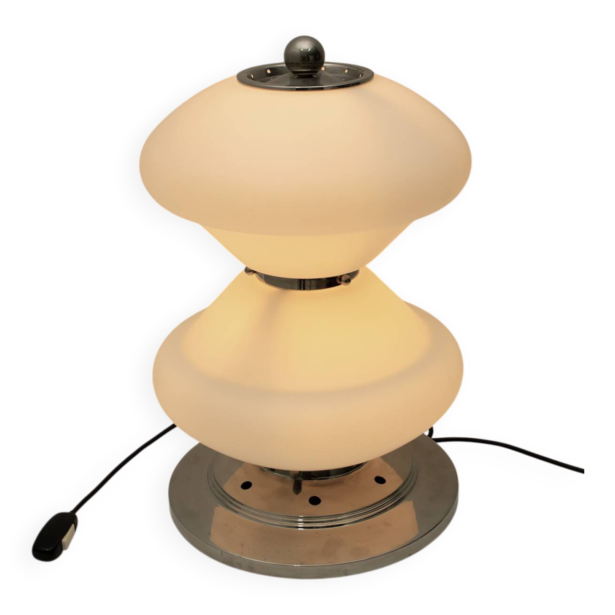 Mazzega Mid-Century Modern Chrome and Murano Opaline Glass Table Lamp, 1960