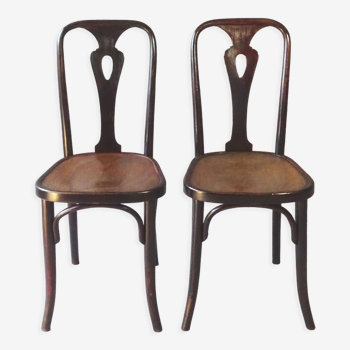 Lot de 2 chaises bistrot Thonet N°394 Art déco, 1925 assise '"croco" Serpent