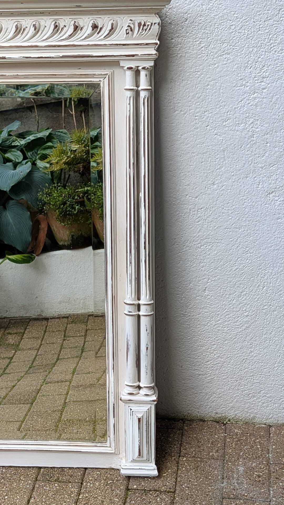 Shabby chic white patinated trumeau mirror – bevelled mirror