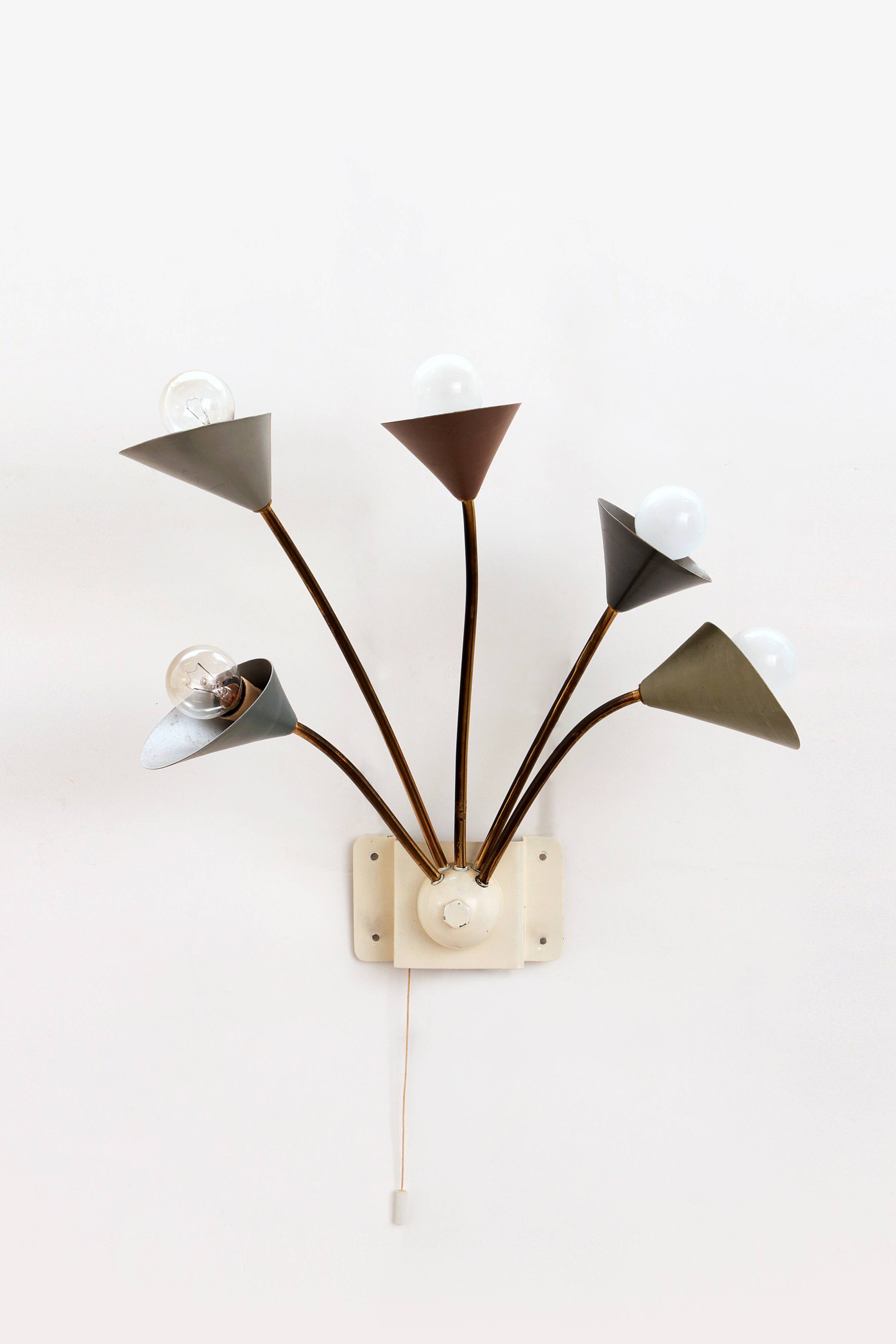 Vintage Wall Lamp with 5 Lights - Brass Metal, 1960 Denmark