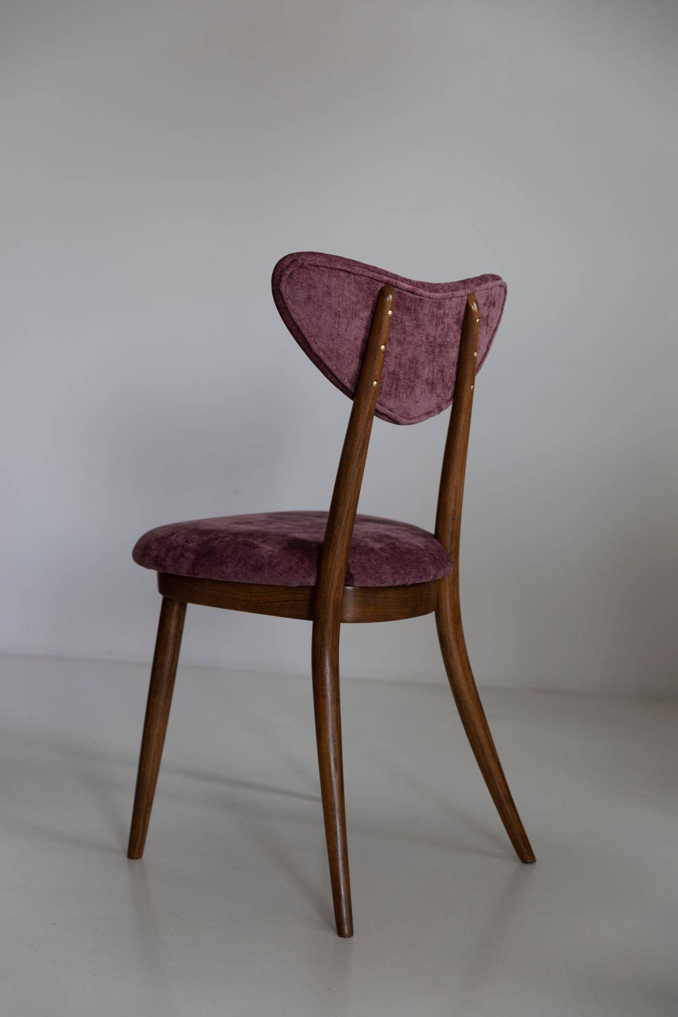 Heart-shaped chair in plum velvet and beech wood, Europe, 1960s
