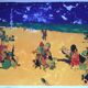 Signed lithograph. the beach with a blue sky. philippe cara costea
