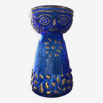 Vase anthropomorphe vintage bleu col slt et doré