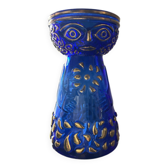 Vase anthropomorphe vintage bleu col slt et doré