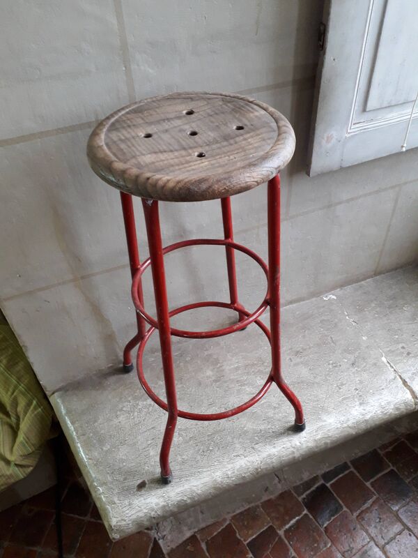 Tabouret haut métal teck java