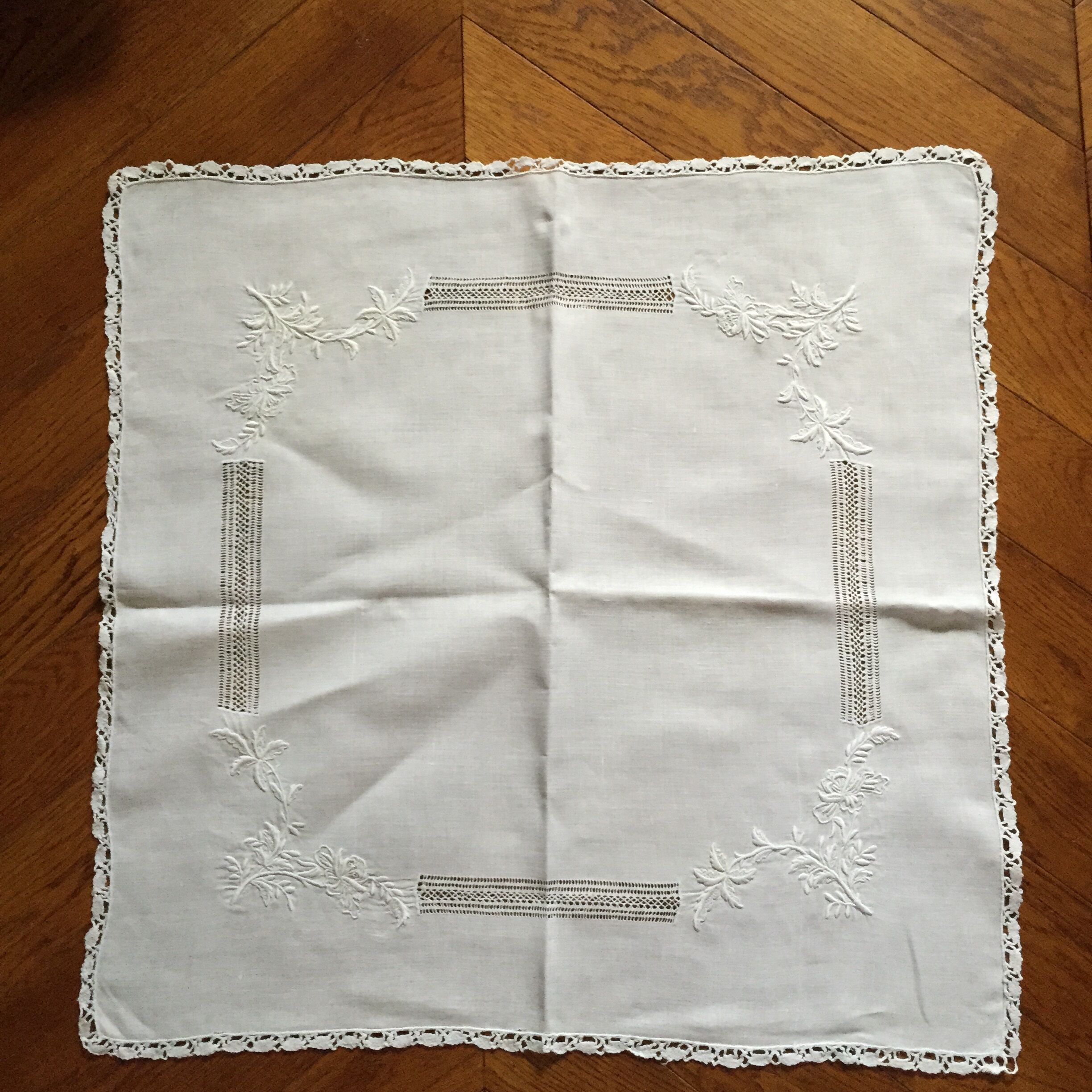 Embroidered square old tablecloth