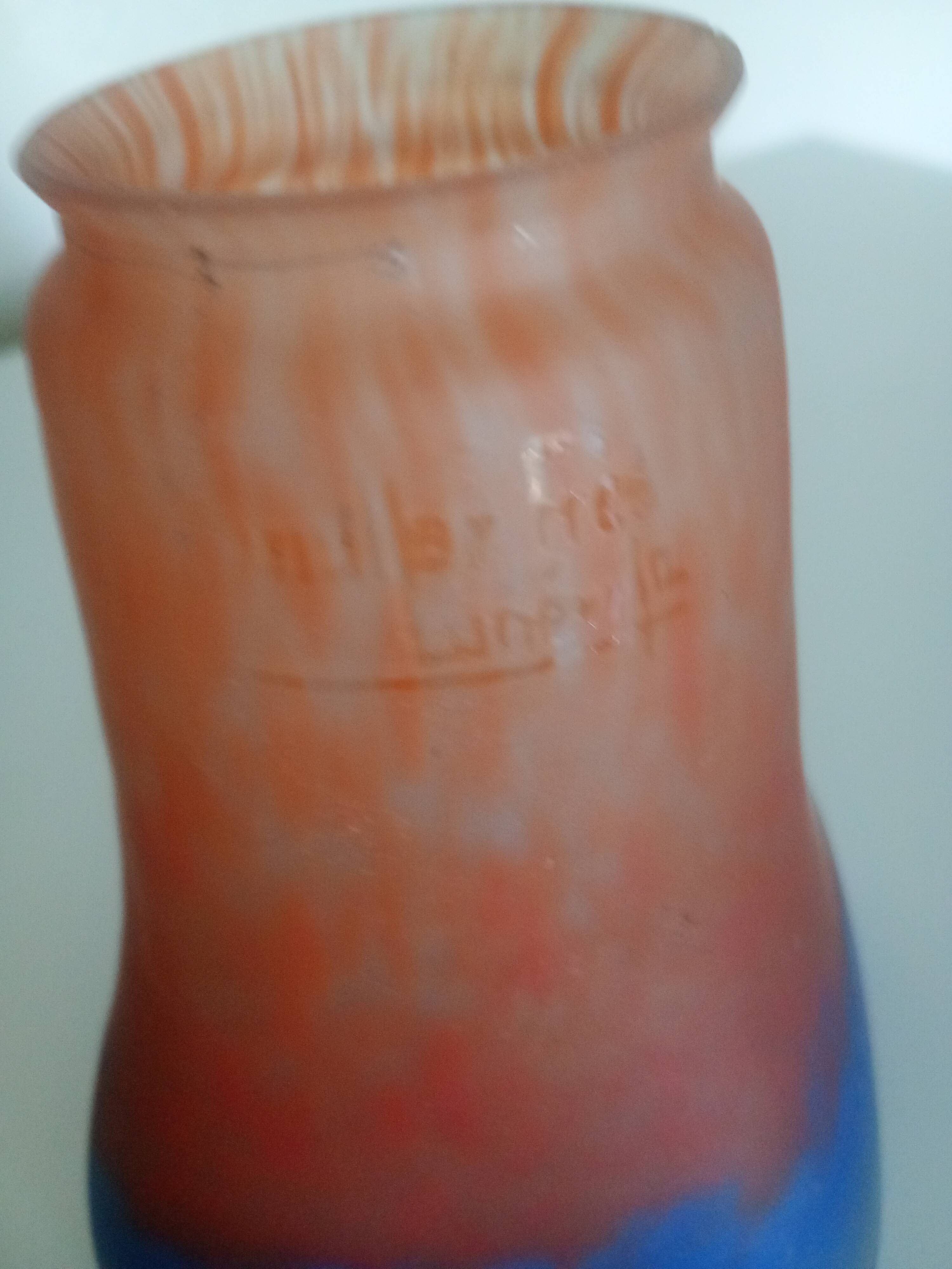 MULLER FRERES LUNEVILLE - TULIP GLASS speckled orange-blue - square base
