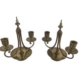 Pair of candlesticks, gilded and enamelled brass, Art Nouveau, early 20th century