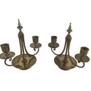 Pair of candlesticks, gilded and enamelled brass, Art Nouveau, early 20th century