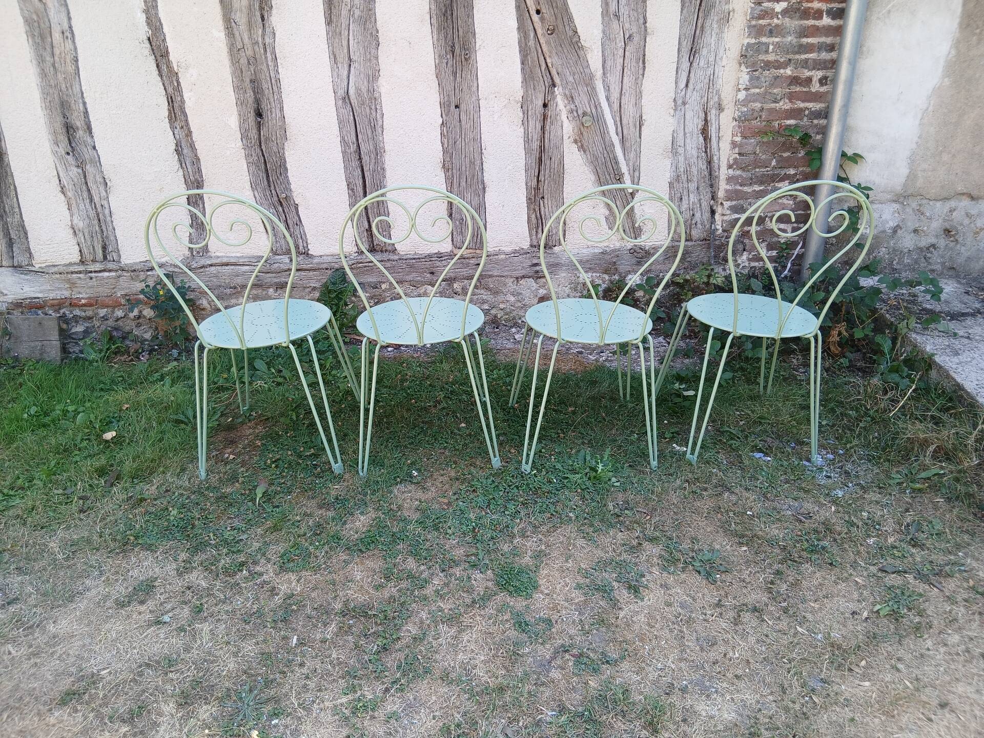 Salon de jardin 1 table 4 chaises fer forgé ancien vert Provence