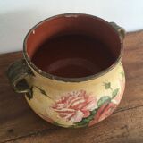Old terracotta pot painted 50s - floral pattern