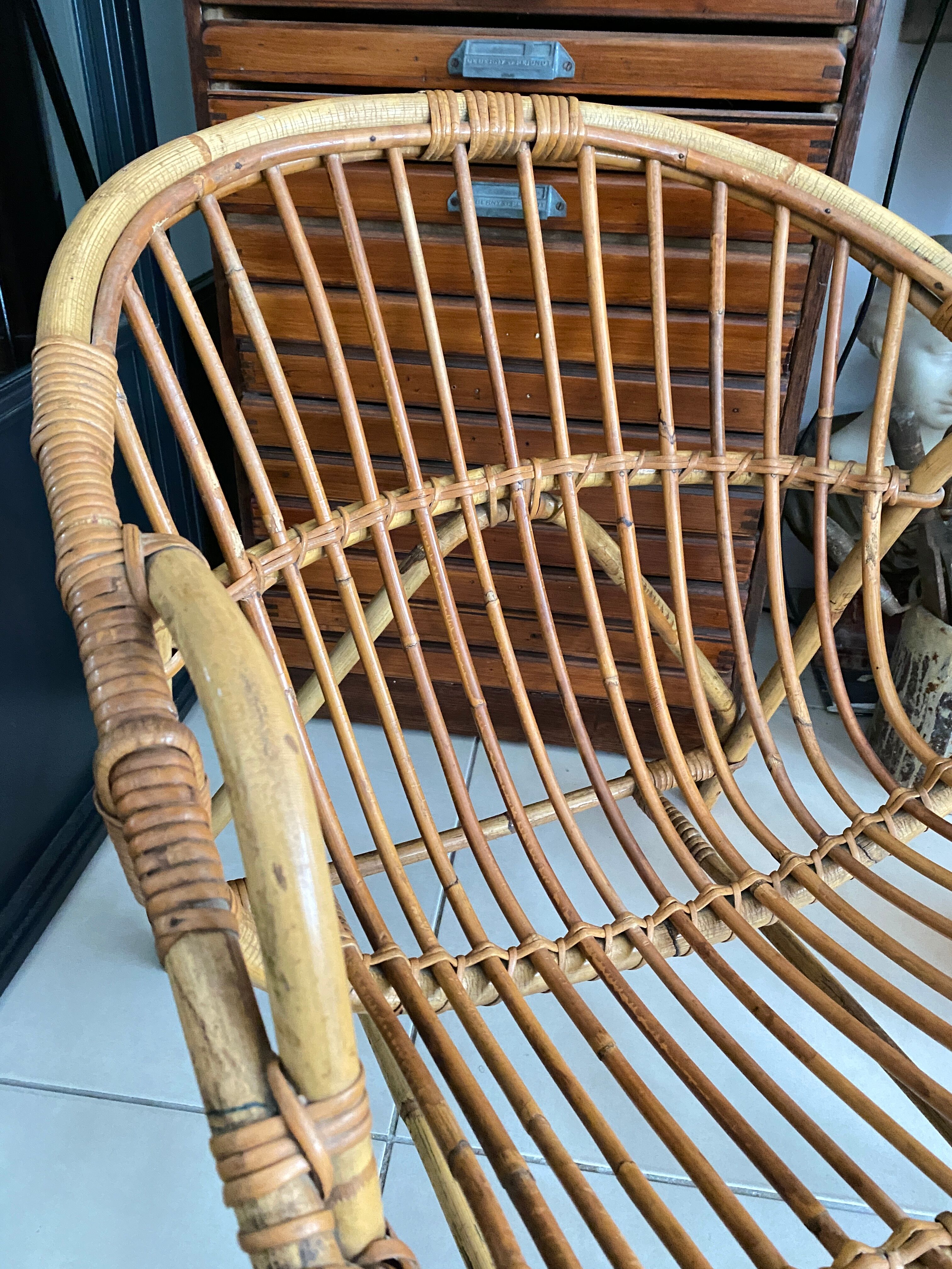 Vintage adult rattan armchair basket
